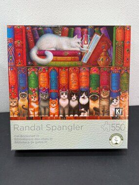 CAT BOOKSHELF 500 piece jigsaw puzzle🔴3/$25🔴THE ART OF RANDAL SPANGLER